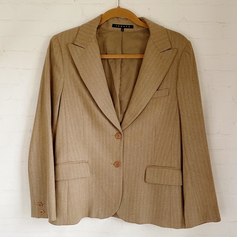 [Theory] tan wool fully lined blazer womens large
